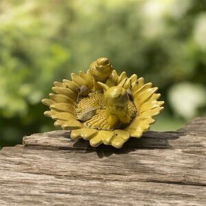 Yellow Ceramic Sunflower Bird Bath small
